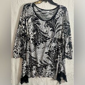 Peter Nygard Black & White Graphic Slinky Blouse Size 2X